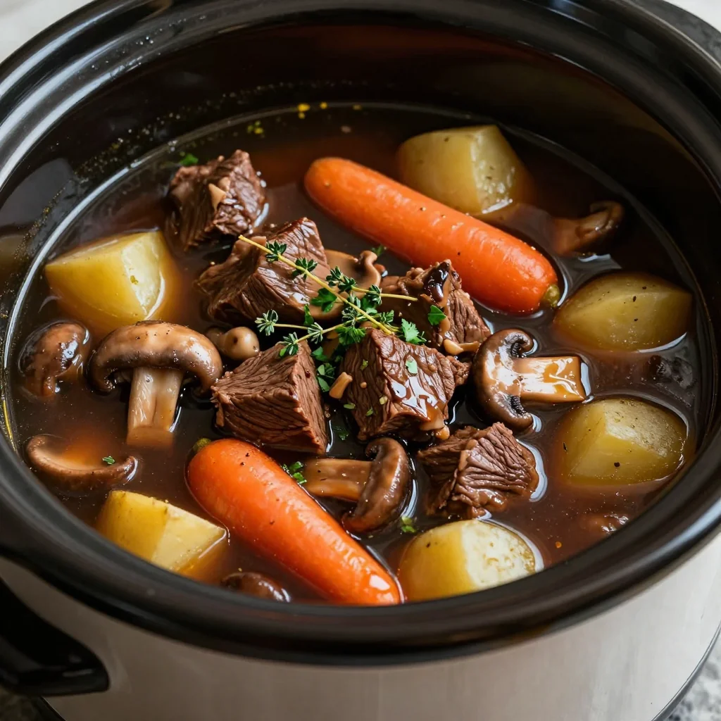 Winter Beef and Mushroom Soup in Slow Cooker