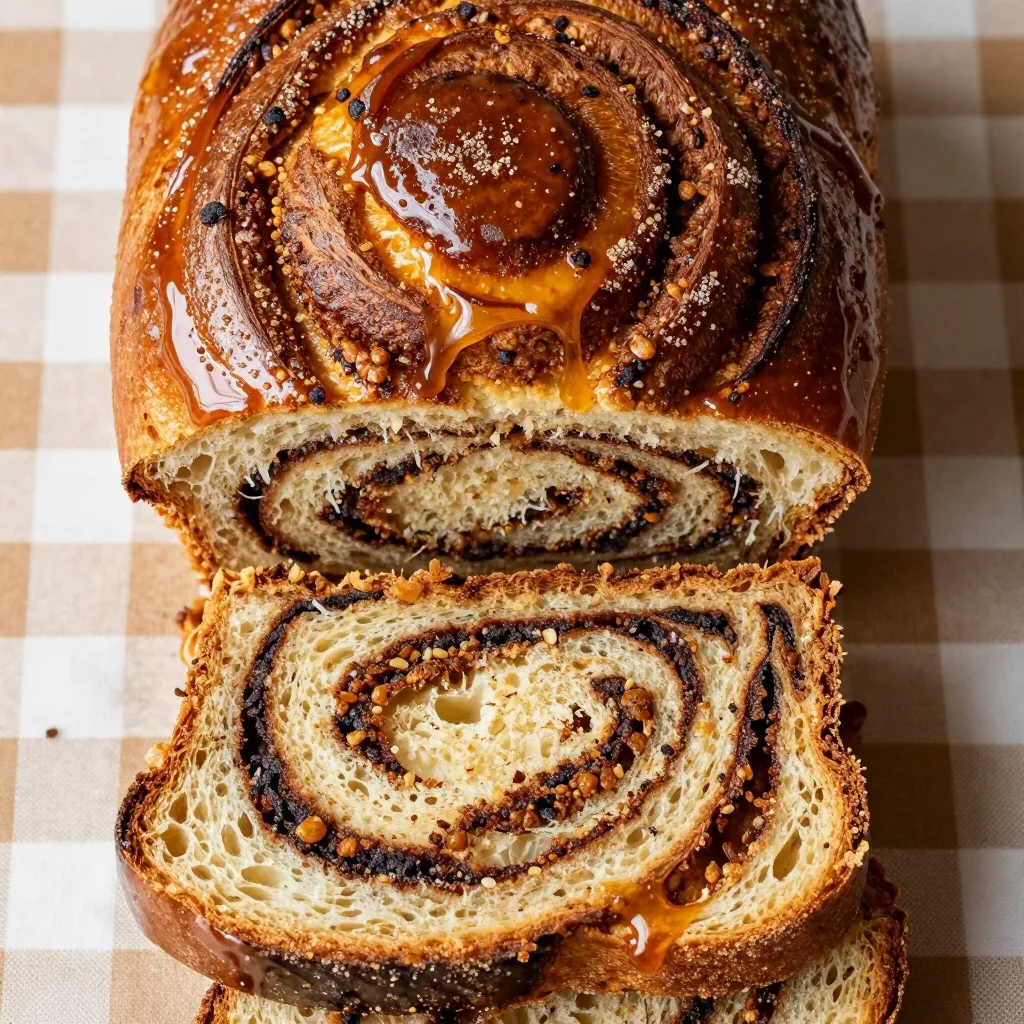 fluffy cinnamon swirl bread with brown sugar glaze for festive breakfast
