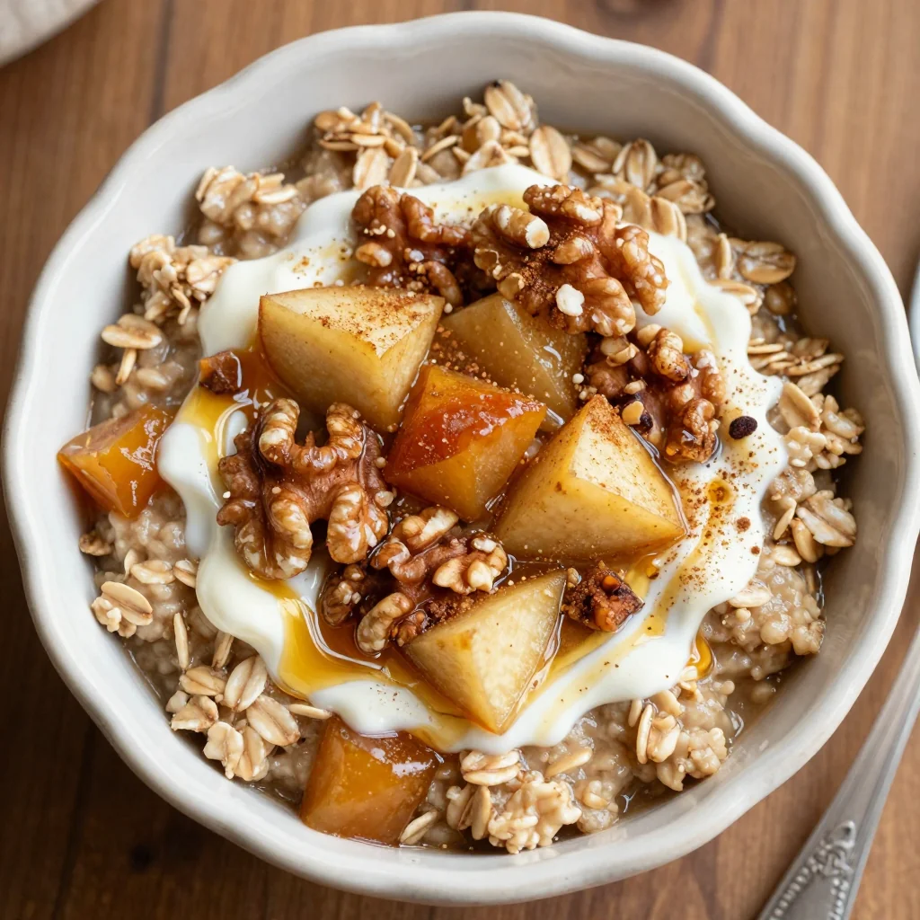 Warm Spiced Apple and Pear Oatmeal for a Fruity Bowl