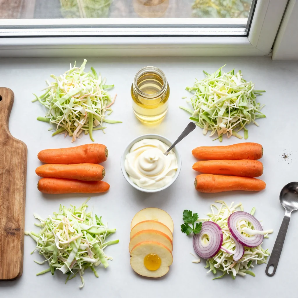 All ingredients for Creamy Coleslaw with Apple Cider Vinegar