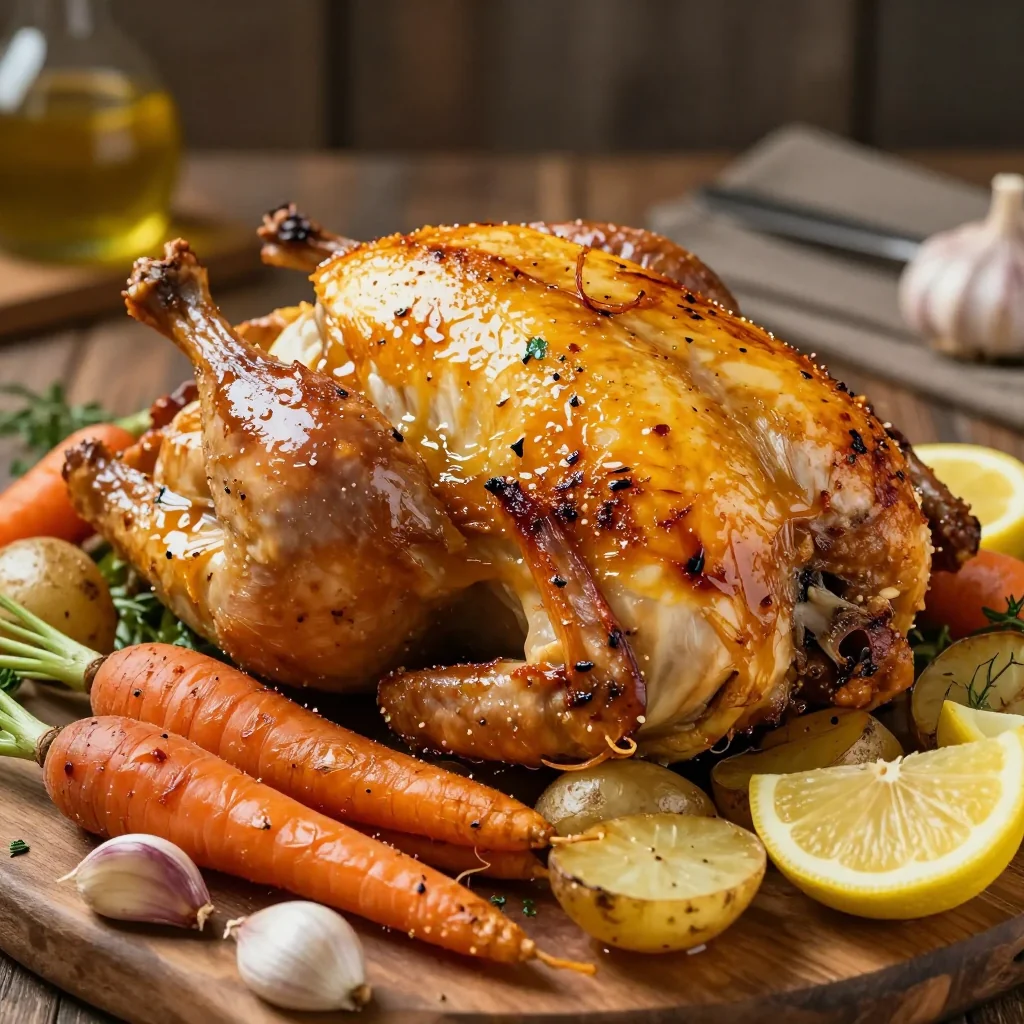 lemon and garlic roasted chicken with winter vegetables for families