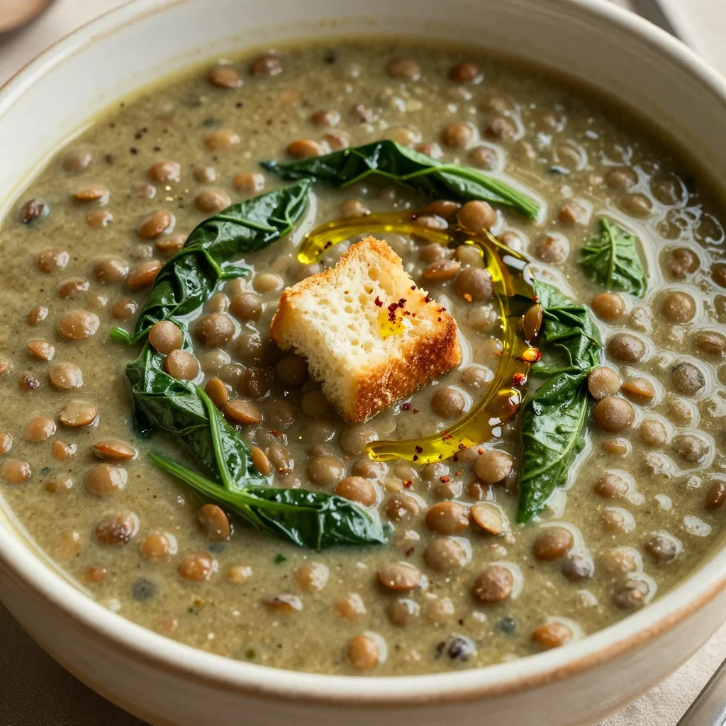 hearty high protein lentil and spinach soup for chilly evenings