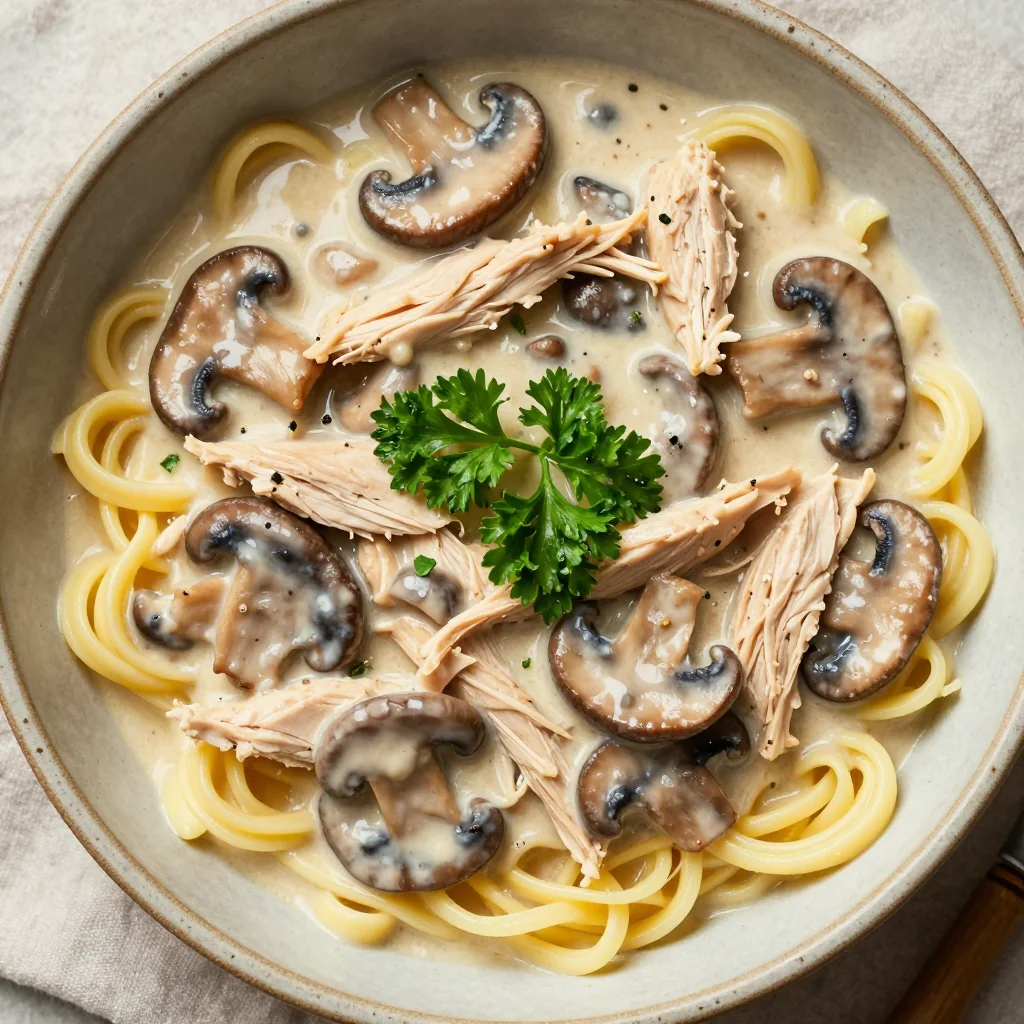 High Protein Slow Cooker Chicken and Mushroom Stroganoff