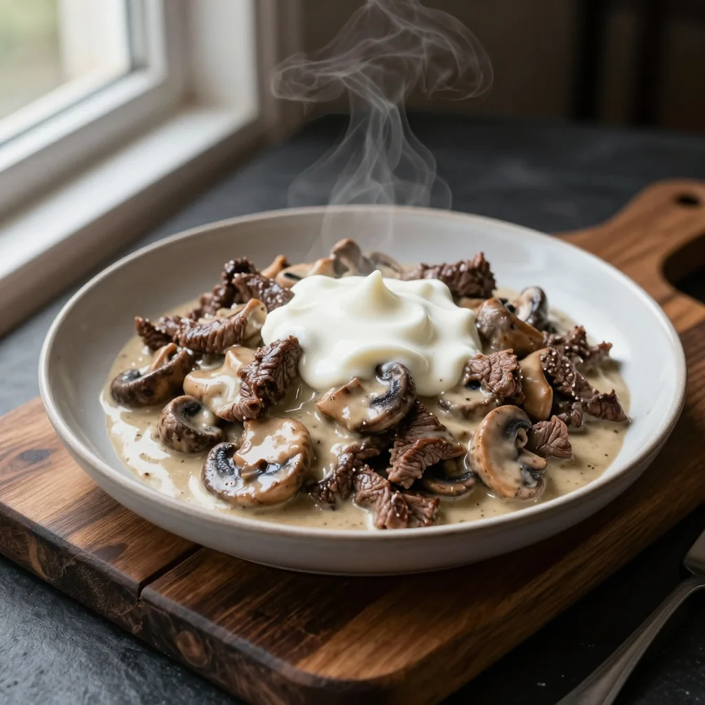 Beef Stroganoff with Mushrooms and Sour Cream