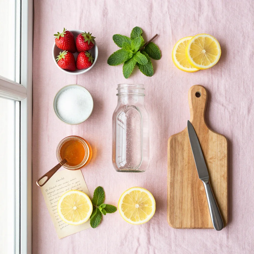 All ingredients for Strawberry Lemonade with Fresh Strawberries