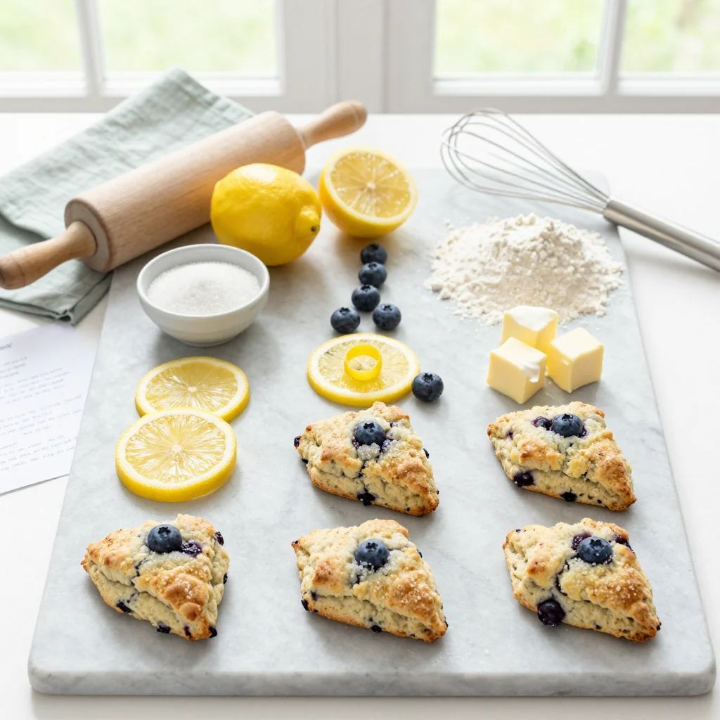 All ingredients for Blueberry Lemon Scones with Lemon Sugar