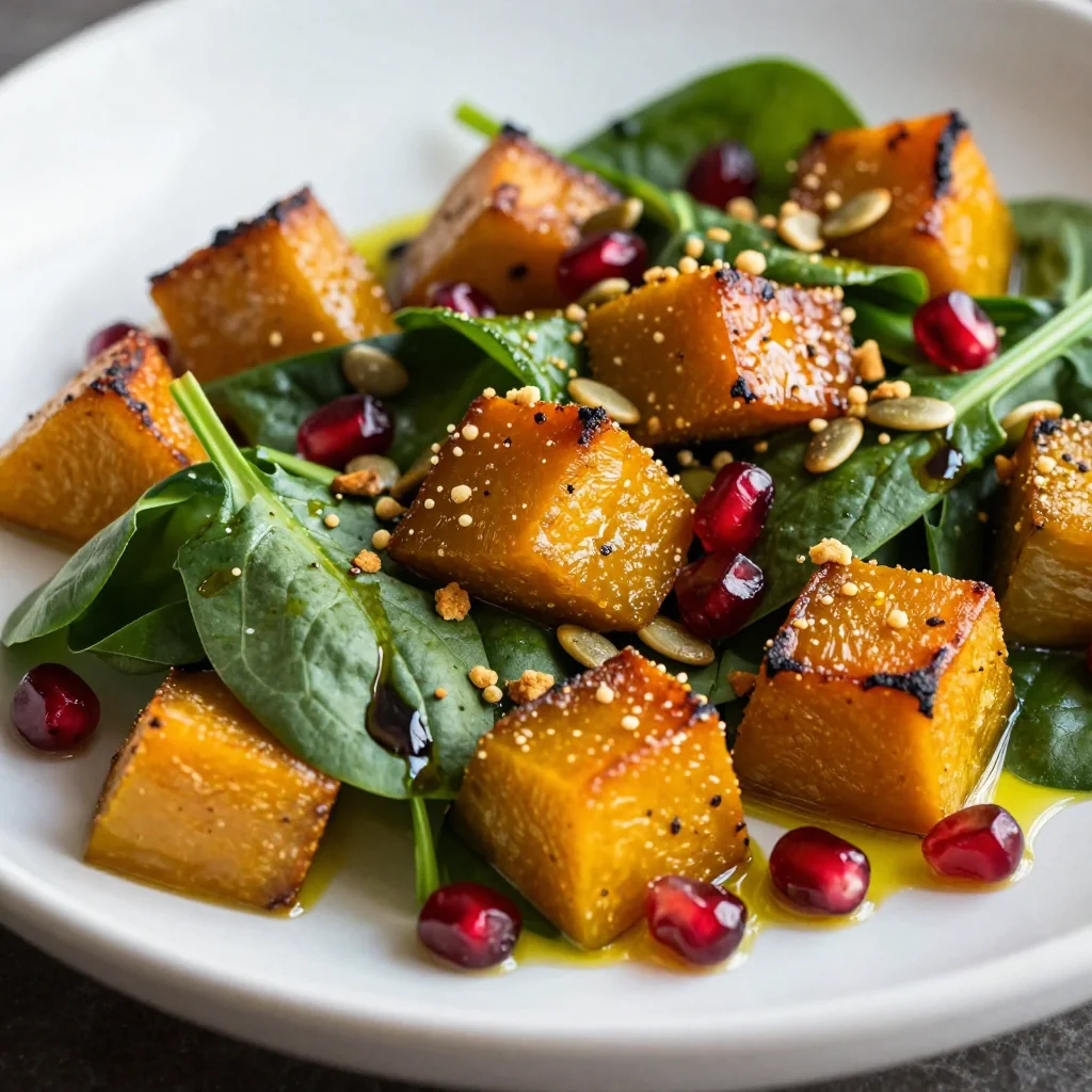 whole30 approved roasted winter squash and spinach salad