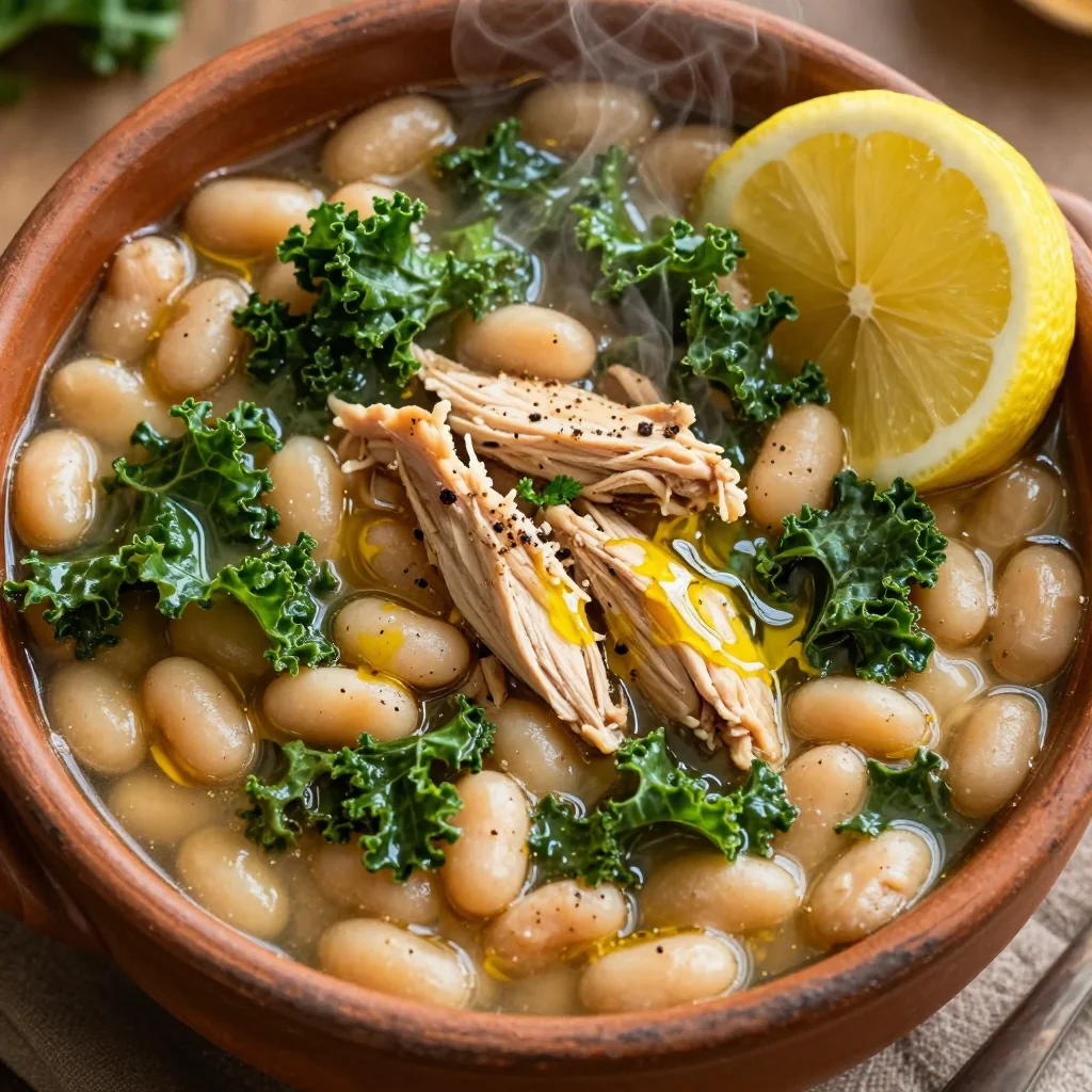 Winter Slow Cooker Chicken and White Bean Soup with Kale and Lemon