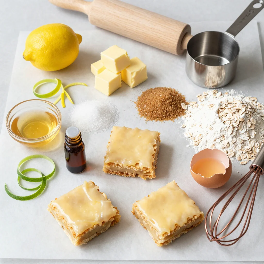 All ingredients laid out for Lemon Crumb Bars with Sweet Glaze