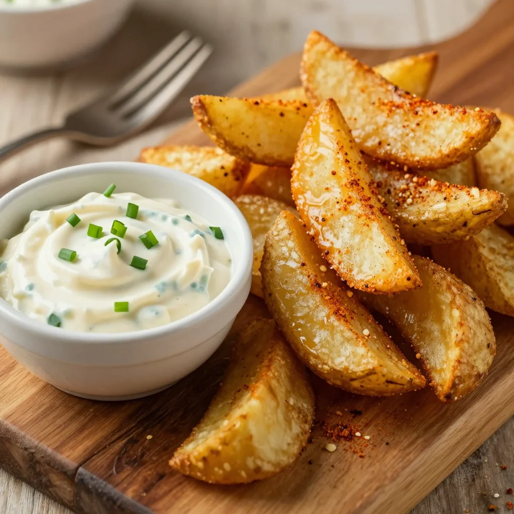 NFL Playoff Potato Wedges with Spicy Aioli Dip
