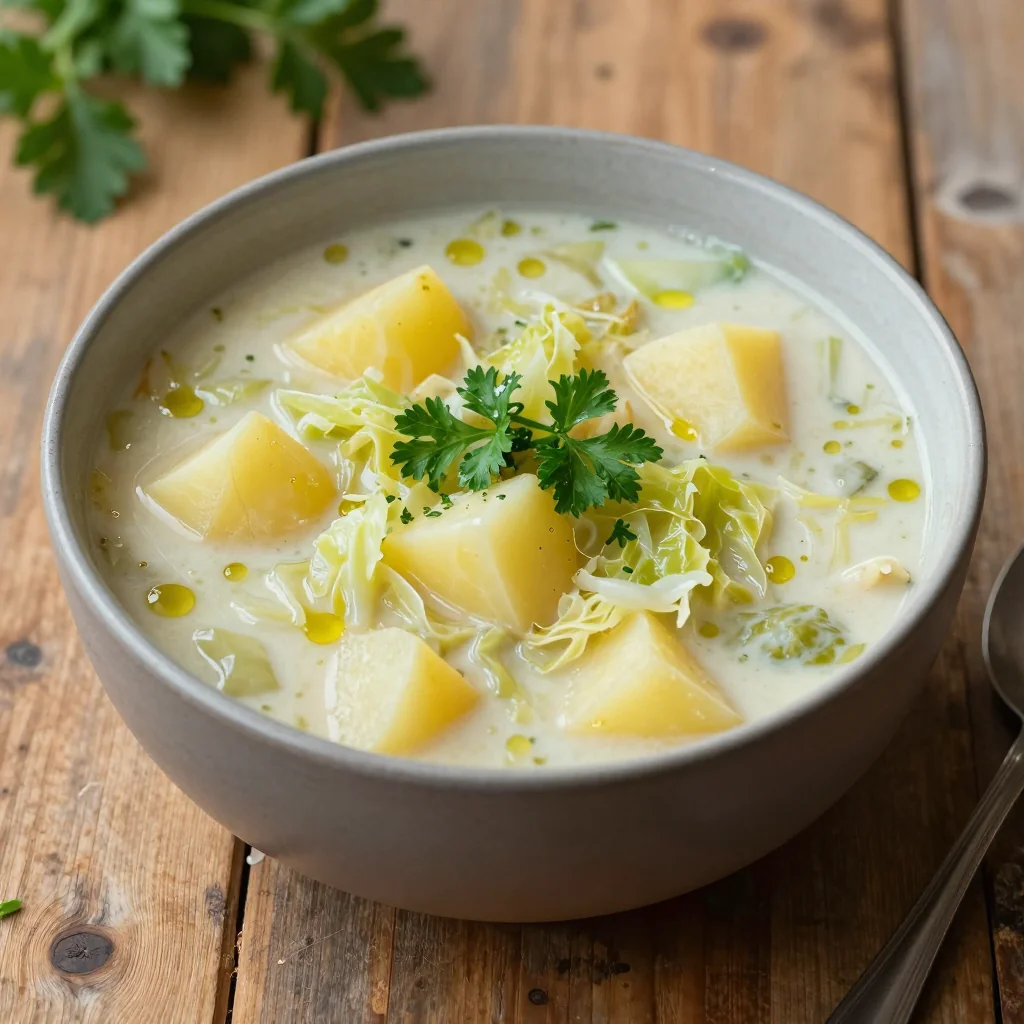 easy batch cooked cabbage and potato soup for weeknight family dinners