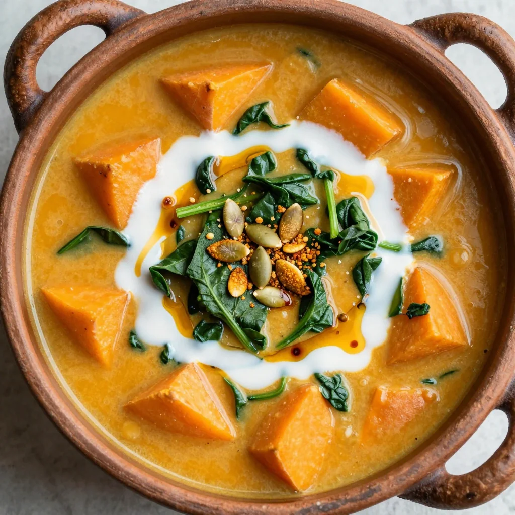 one pot sweet potato and spinach soup for warm winter family meals
