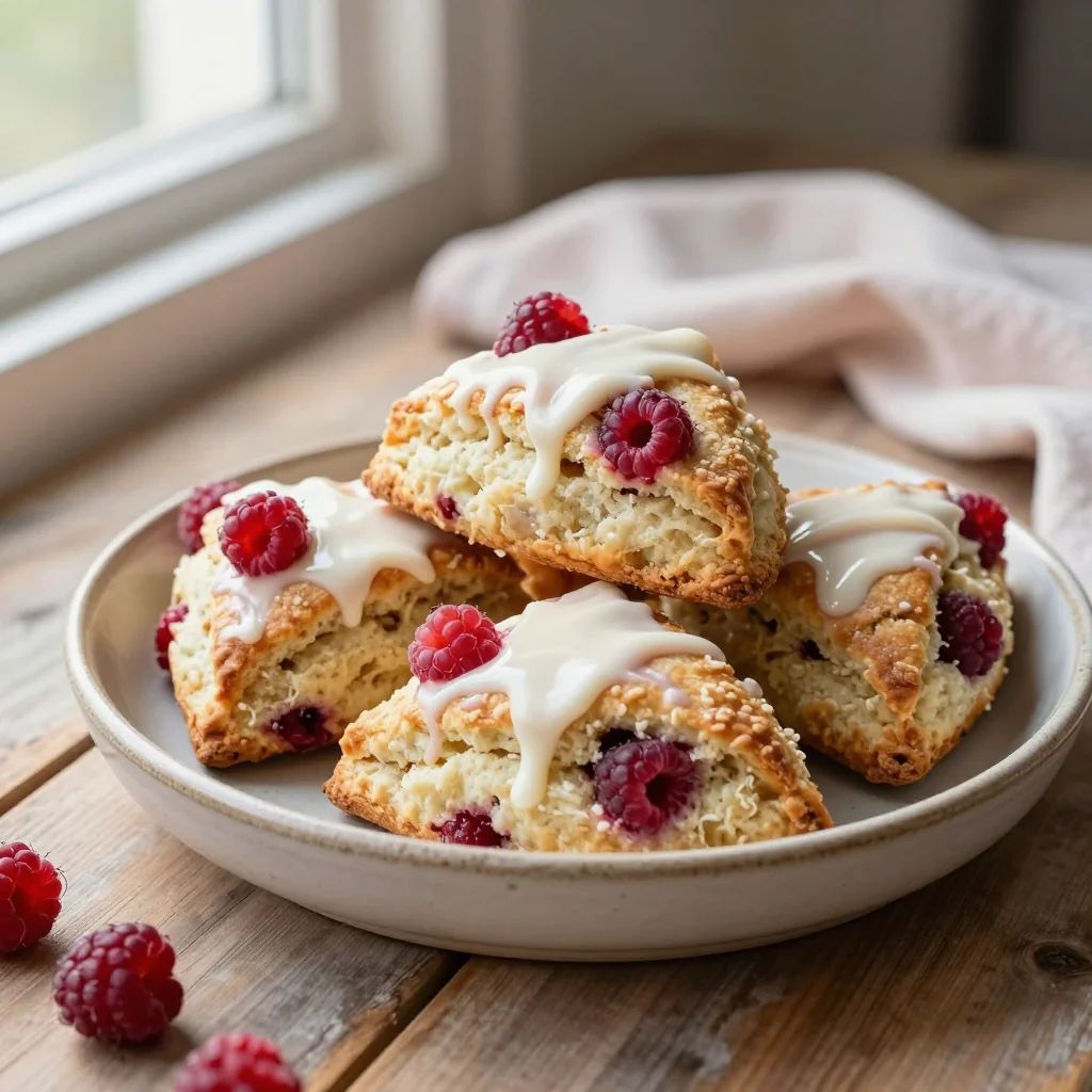 Raspberry Scones with White Chocolate Drizzle