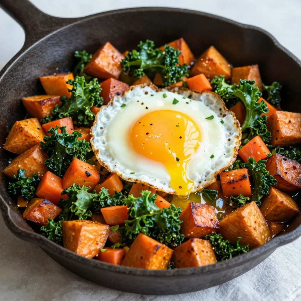 warm breakfast hash with sweet potatoes carrots and kale for slow mornings