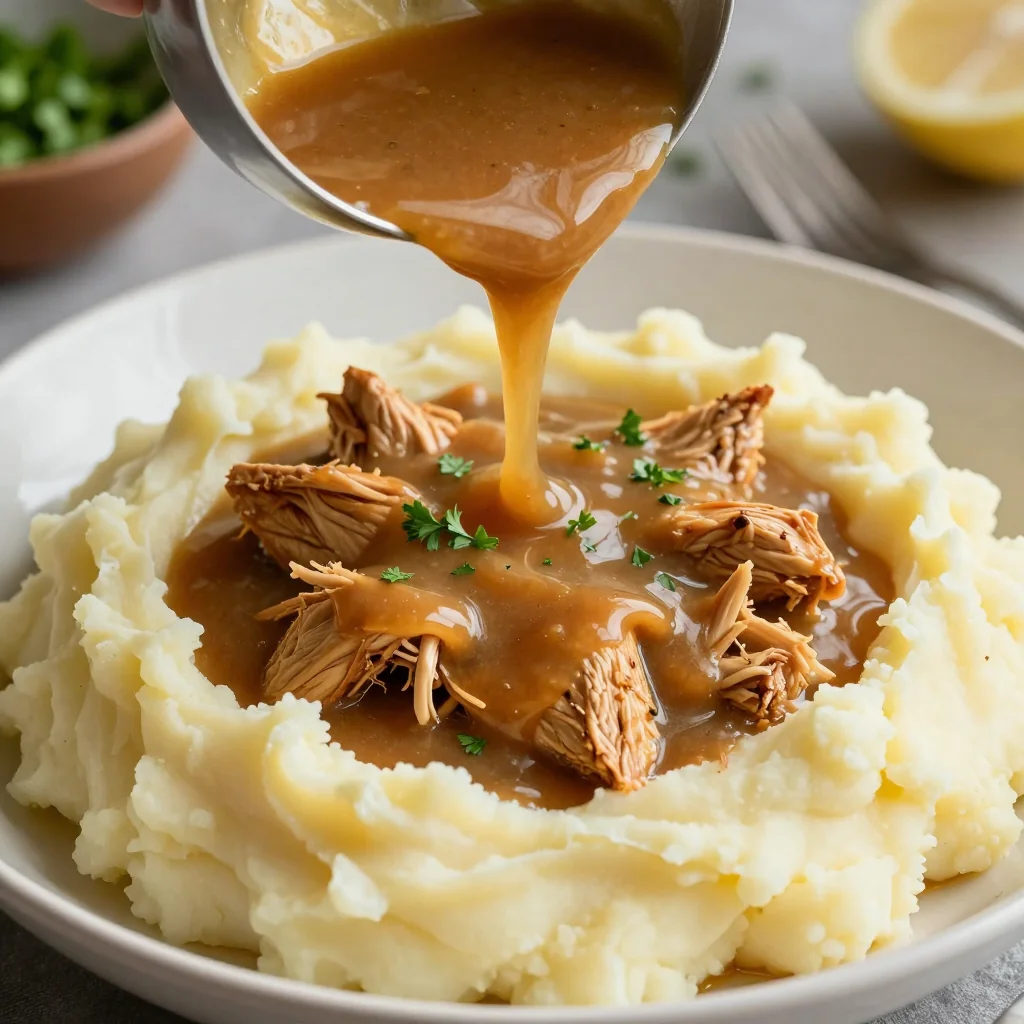 Easy Slow Cooker Chicken And Gravy Over Mashed Potatoes Dinner
