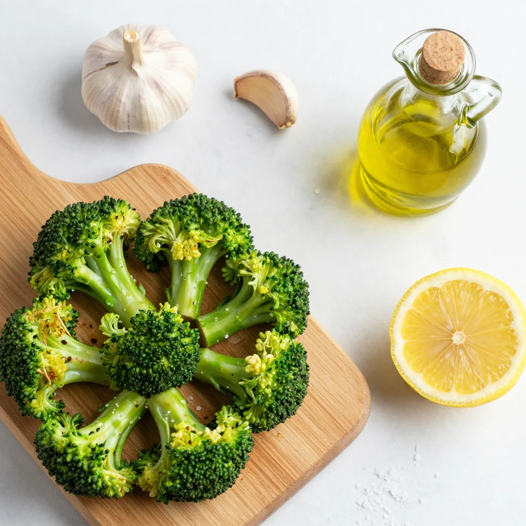 All ingredients for Roasted Broccoli with Garlic and Lemon
