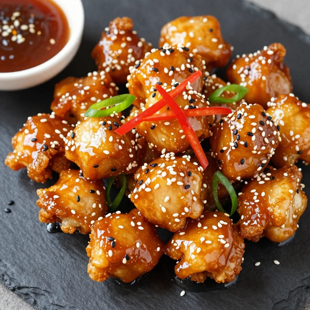 Crispy Sesame Chicken Bites with Sweet and Sour Glaze for Appetizers
