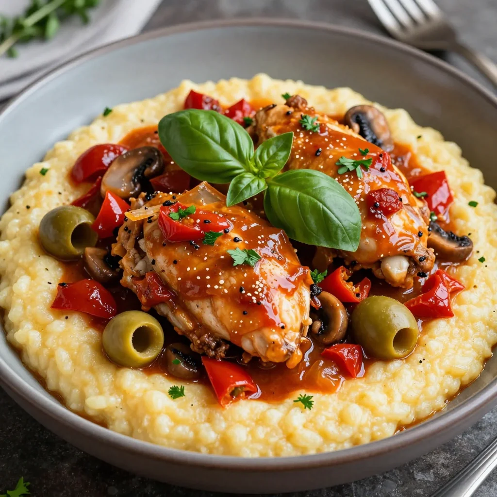 Hearty Slow Cooker Chicken Cacciatore over Polenta