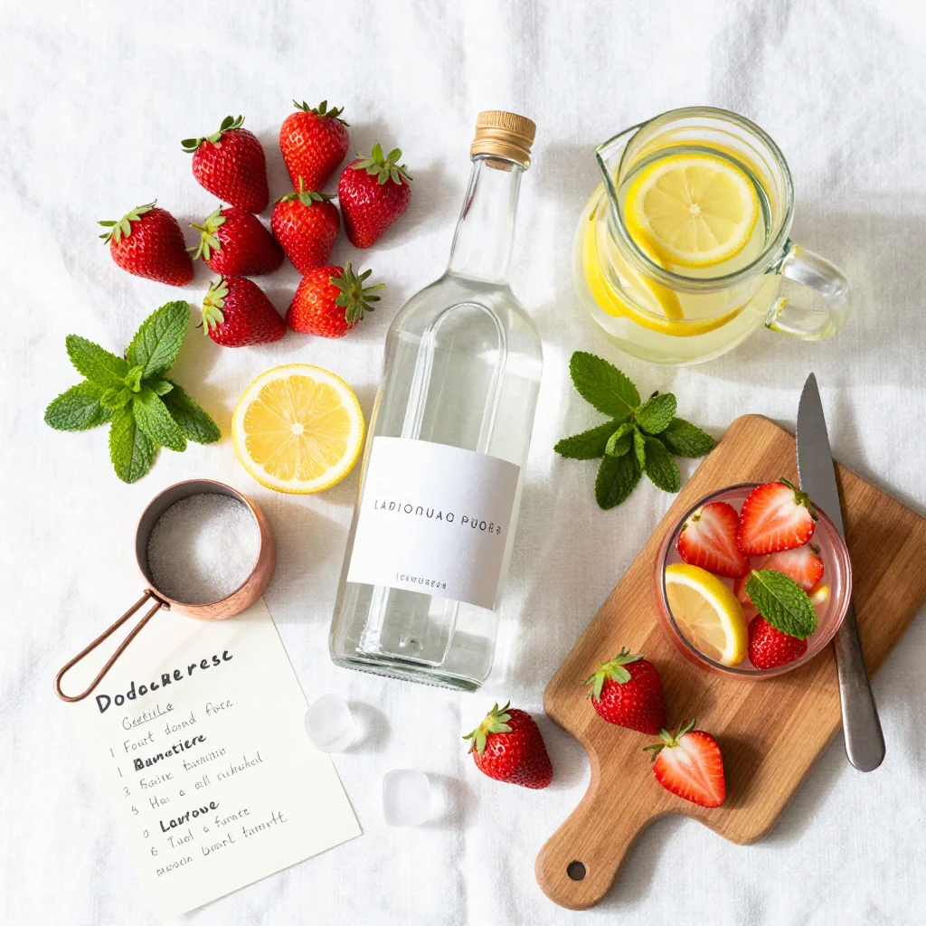 All ingredients for Strawberry Lemonade Vodka Punch
