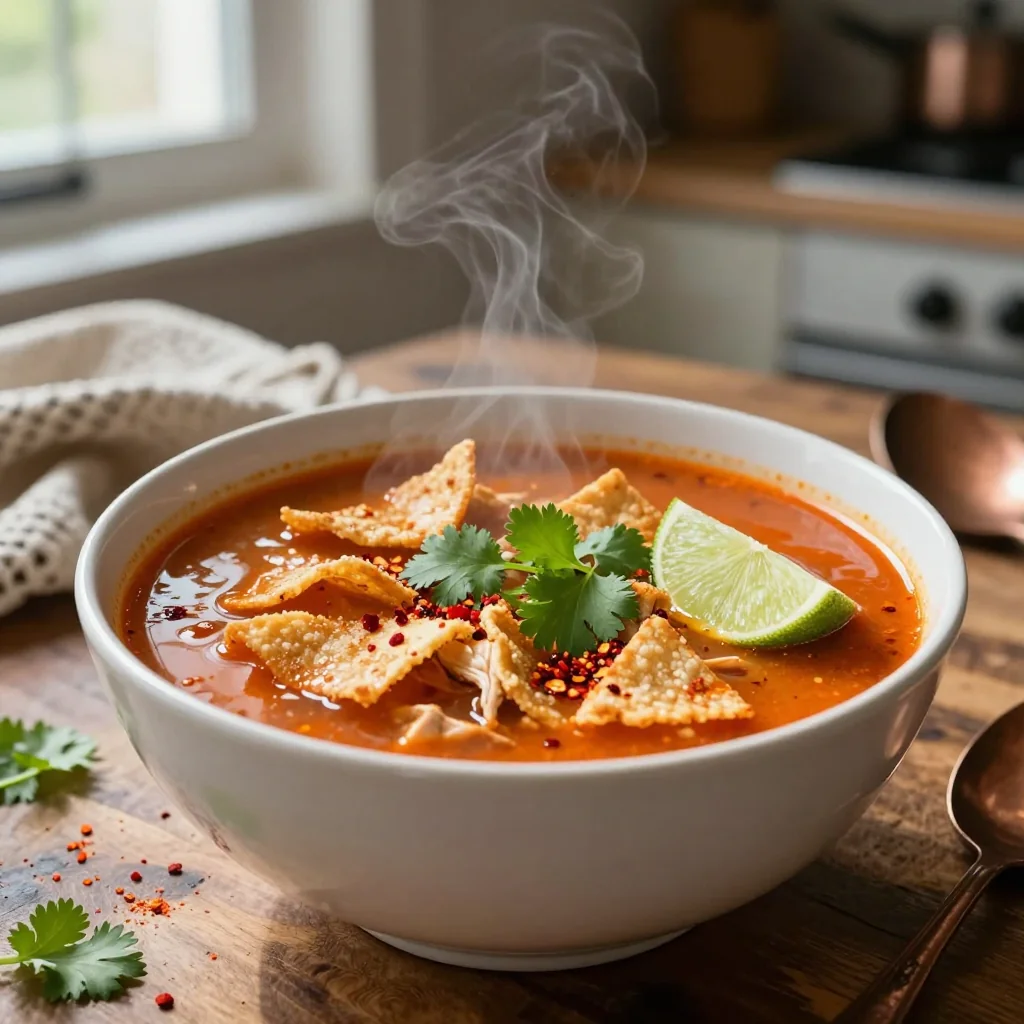 Chicken Tortilla Soup with Fried Tortilla Strips