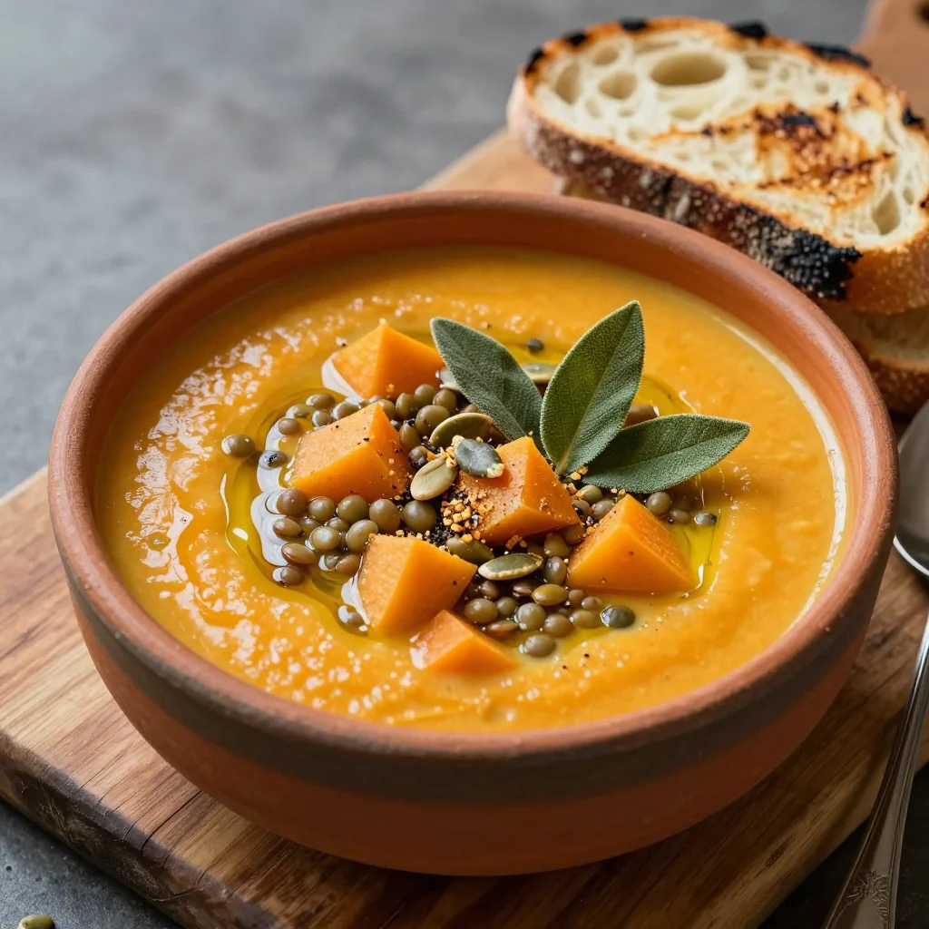 high protein lentil and winter squash soup for cold weather comfort