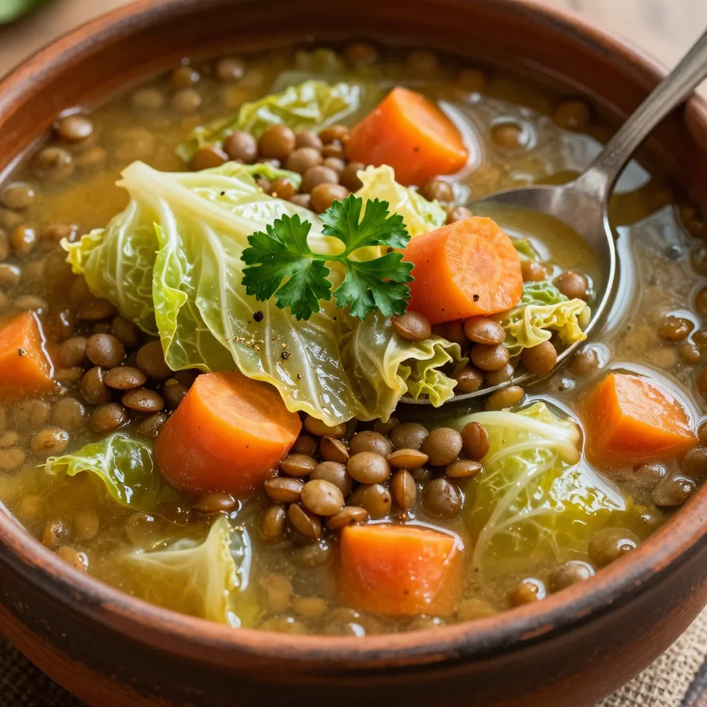 budgetfriendly one pot lentil and cabbage soup with winter root vegetables