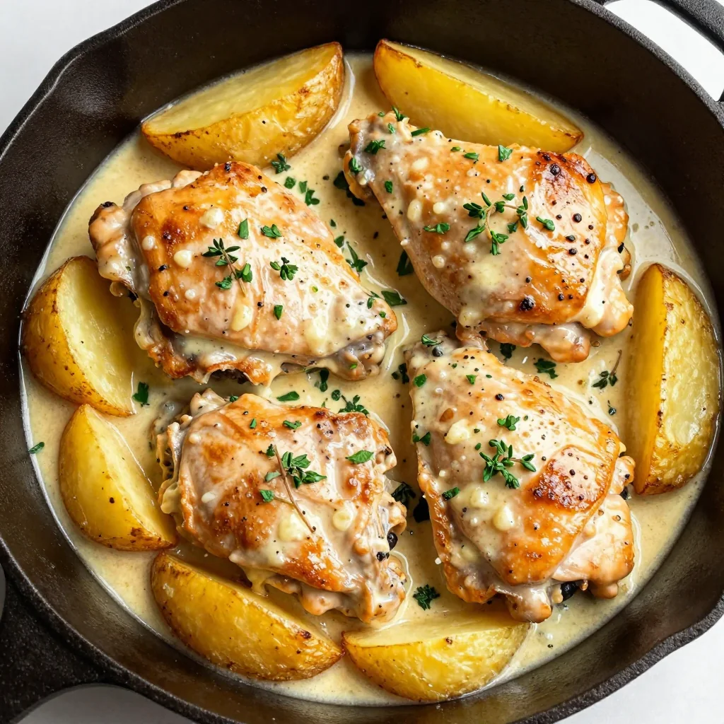 One Skillet Creamy Garlic Butter Chicken and Potatoes