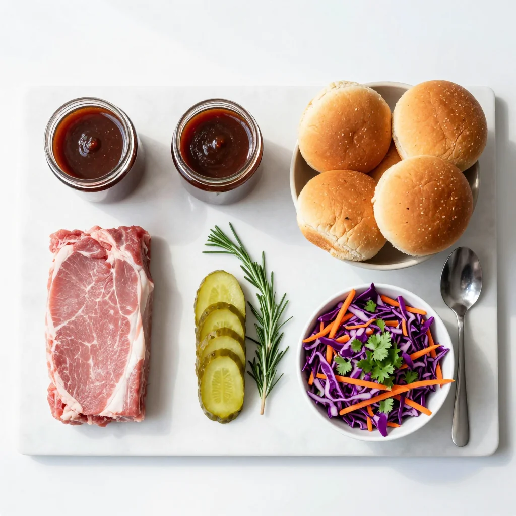 All ingredients for Slow Cooker BBQ Pulled Pork Sandwiches