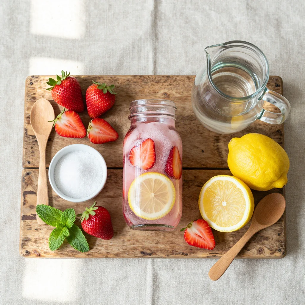 All ingredients for Strawberry Lemonade Frozen Drink