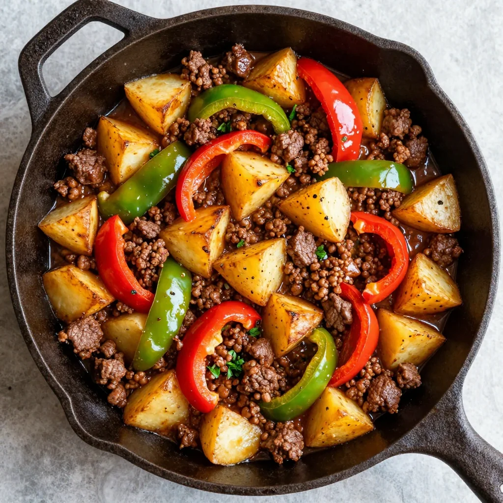 Budget Ground Beef Skillet with Potatoes and Peppers