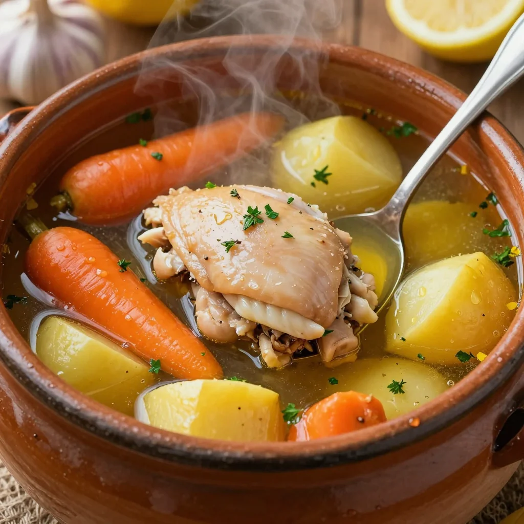 slow cooker chicken and root vegetable stew with lemon and garlic for cozy meals