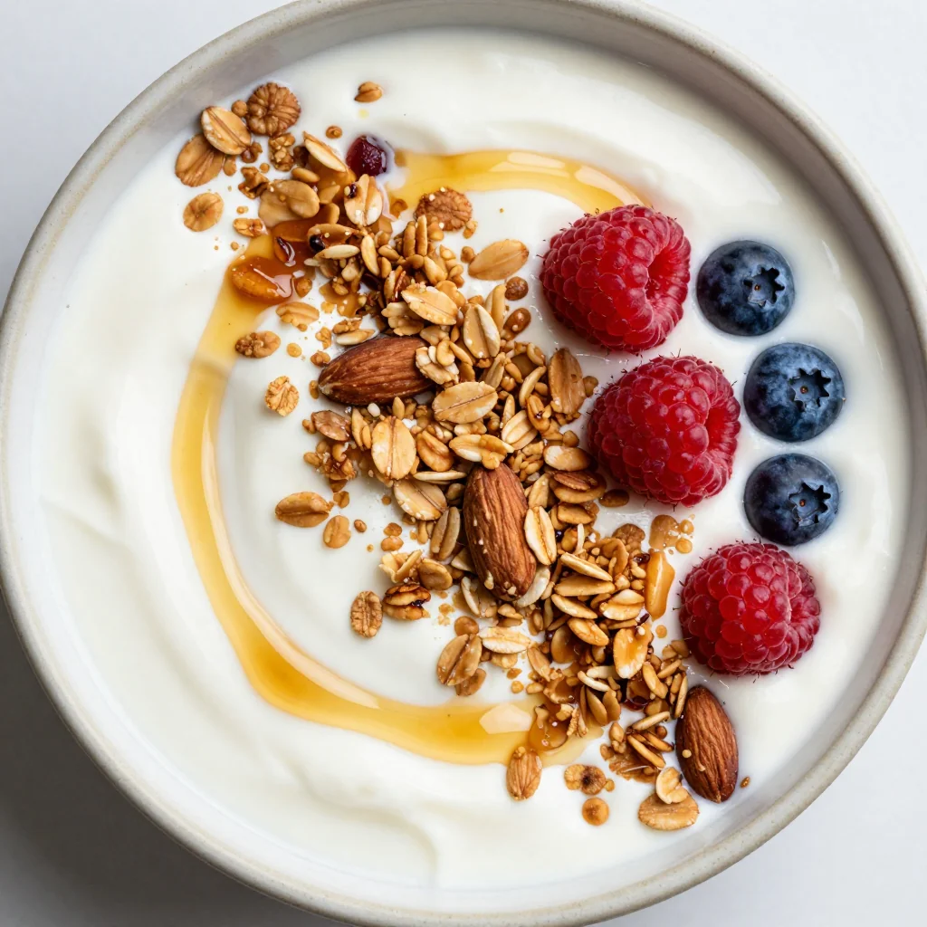 New Year's Day Yogurt Bowl with Granola and Honey Drizzle