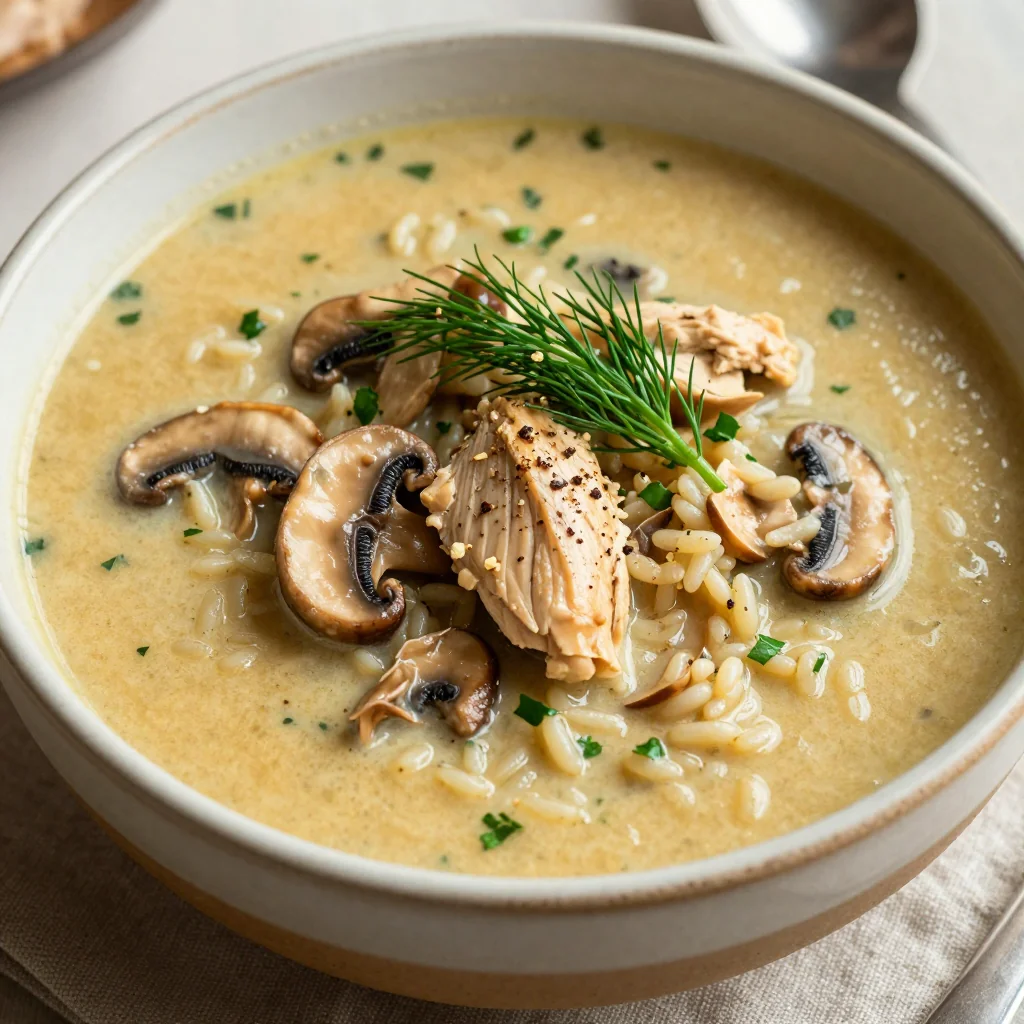 High Protein Slow Cooker Chicken and Wild Rice Soup with Mushrooms