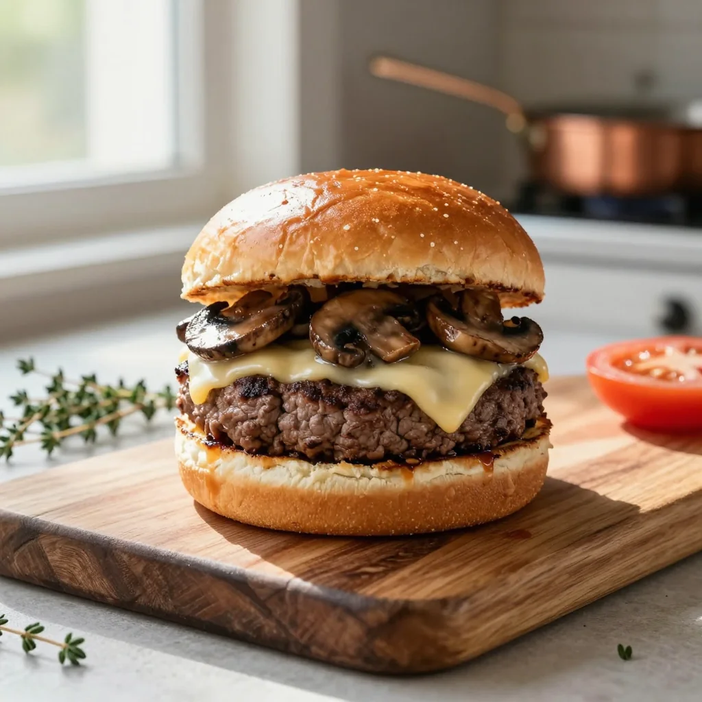 Beef Burgers with Mushrooms and Swiss