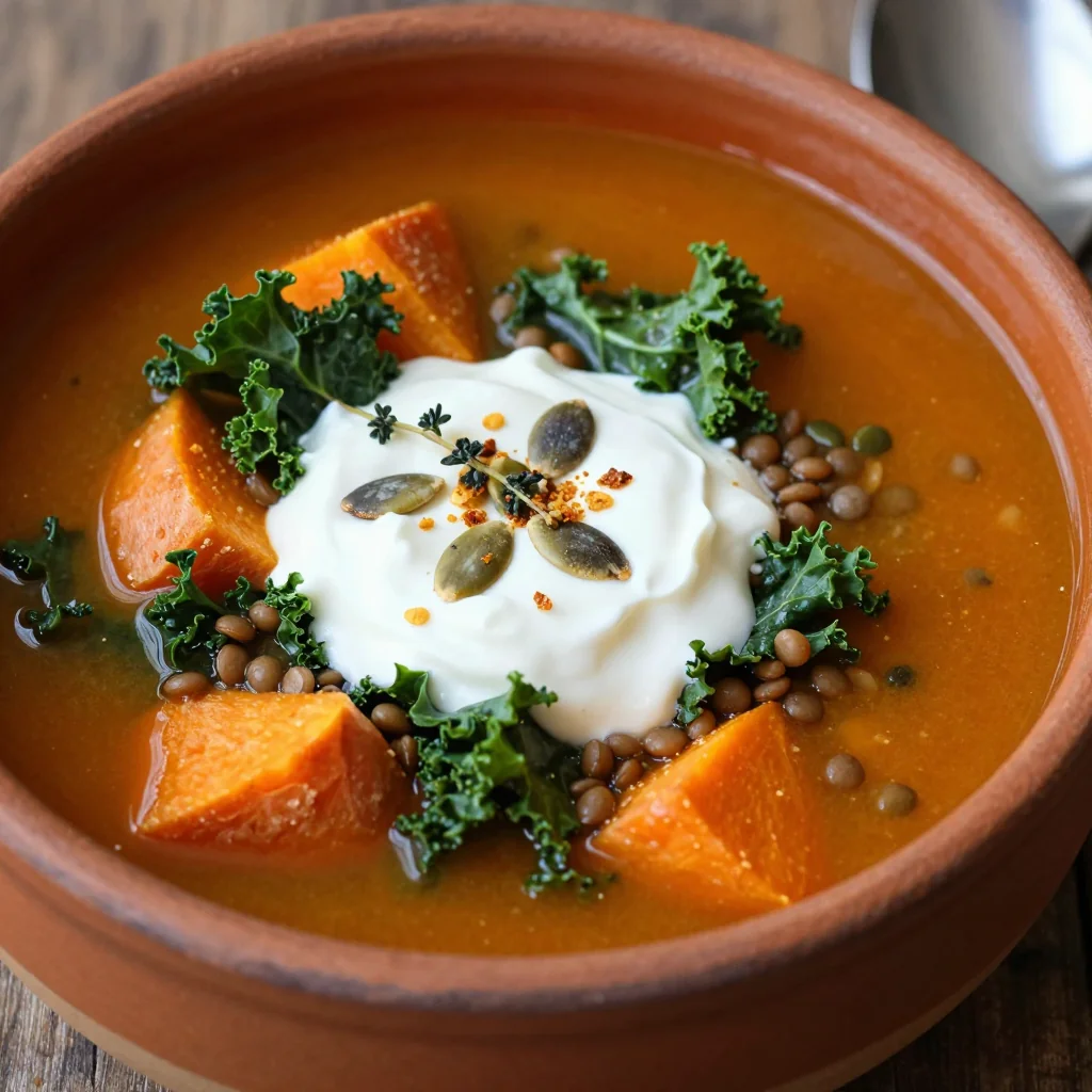 hearty sweet potato kale and lentil soup for cold winter suppers