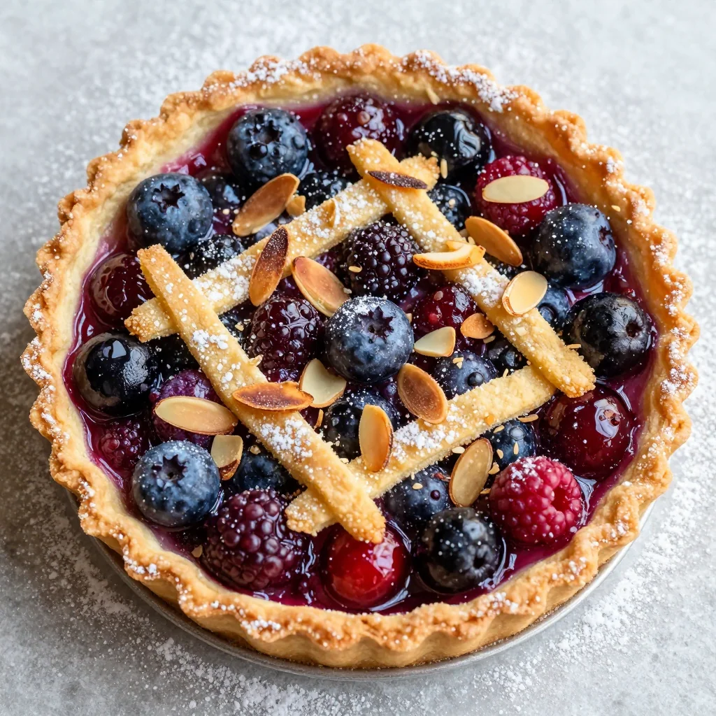 Warm Berry and Almond Tart with a Shortbread Crust