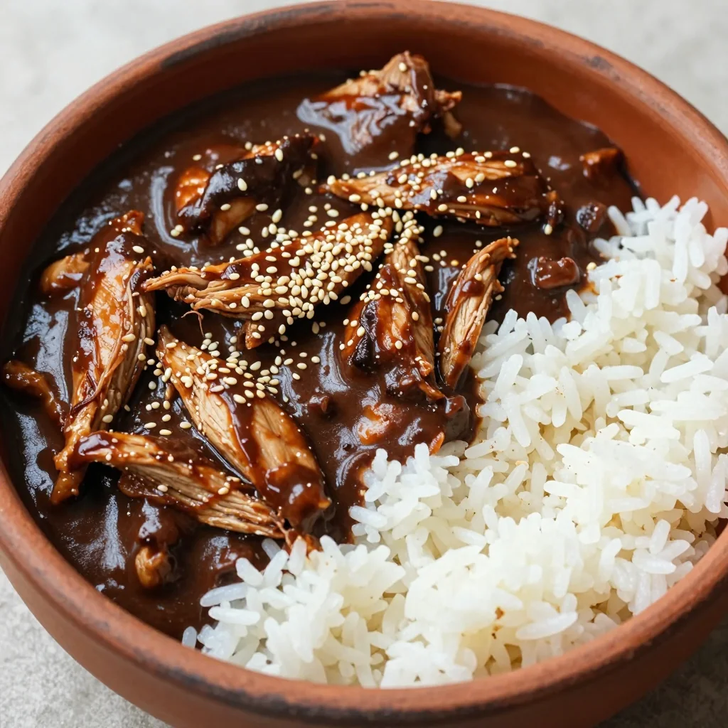 Easy Slow Cooker Chicken Mole With Sesame Seeds And Rice Dinner