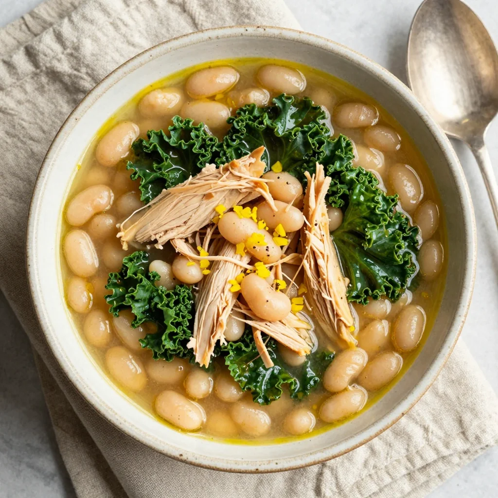 Winter Slow Cooker Chicken and White Bean Soup with Kale and Lemon