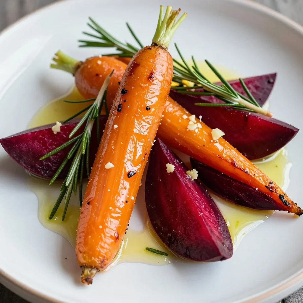 warm lemon garlic roasted beets and carrots with rosemary for clean eating