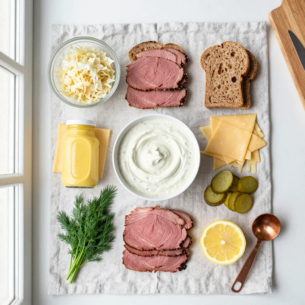 All ingredients for Corned Beef Reuben Dip with Rye Bread