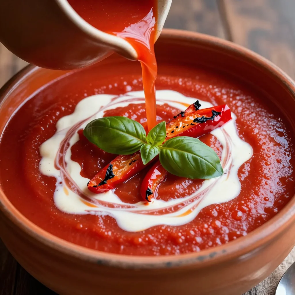 Creamy Tomato Soup with Roasted Red Peppers and Cream