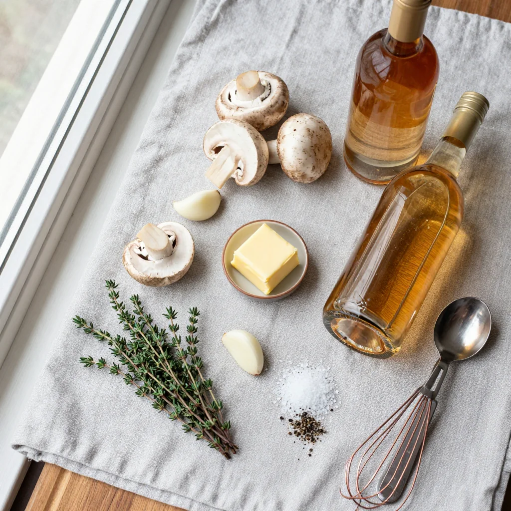 All ingredients for Mushrooms with Garlic Butter and White Wine