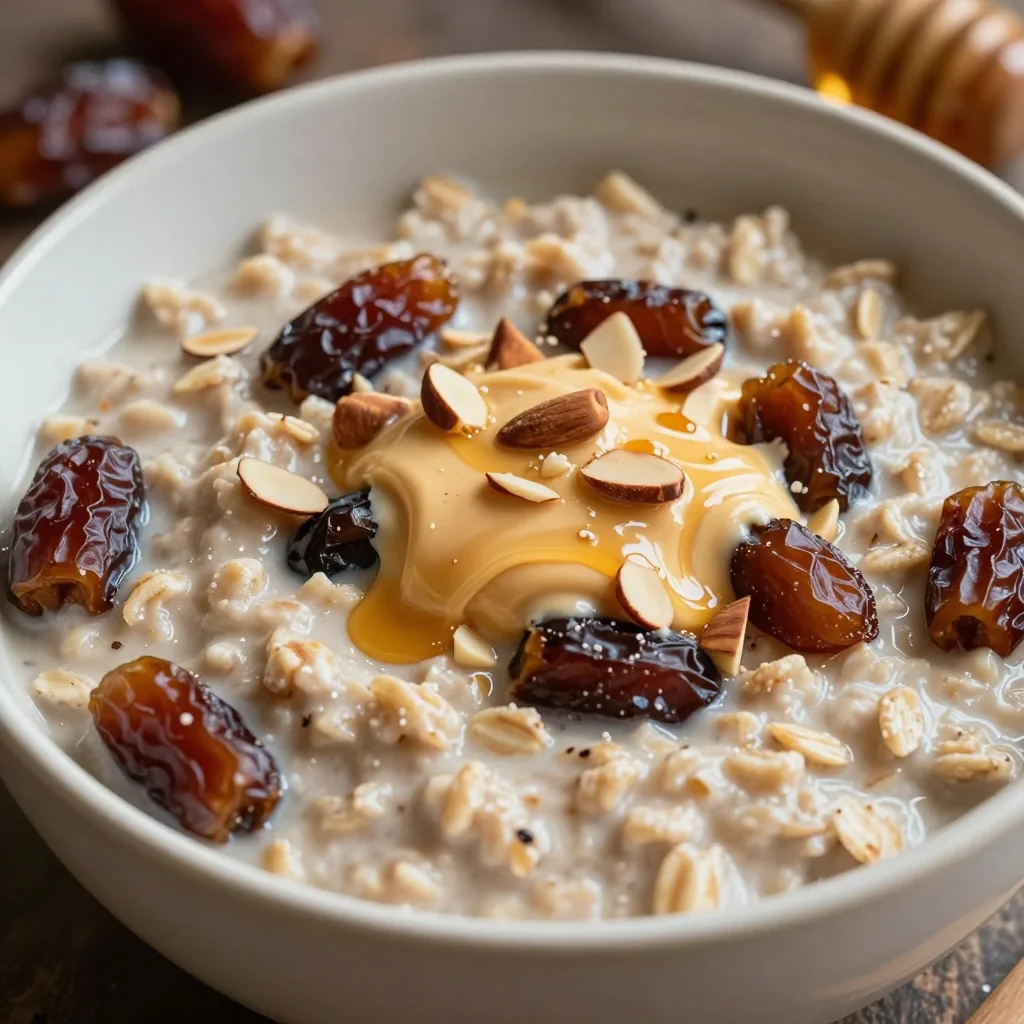 Healthy Warm Oatmeal with Dates and Almond Butter