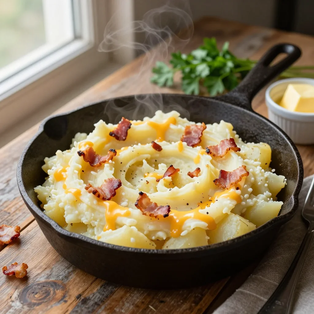 Garlic Mashed Potatoes with Cheese and Bacon