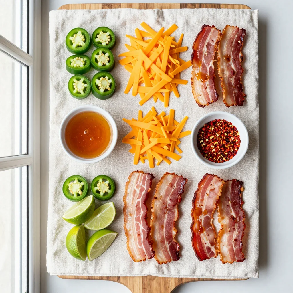 All ingredients for Sweet and Spicy Bacon Wrapped Jalapeno Poppers