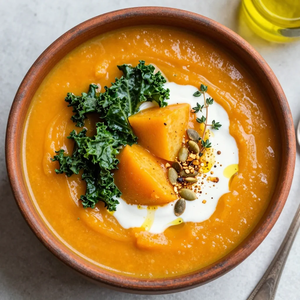 slow cooker sweet potato and kale soup for nourishing cold evenings