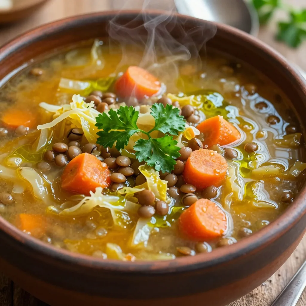 healthy onepot soup with cabbage carrots and lentils for cold days