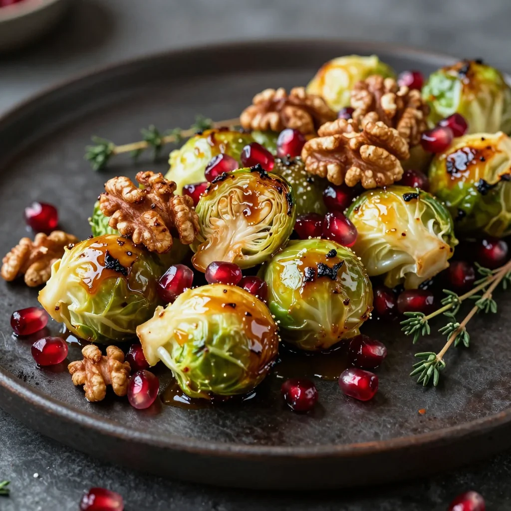pomegranate glazed brussels sprouts with walnuts for holiday meals