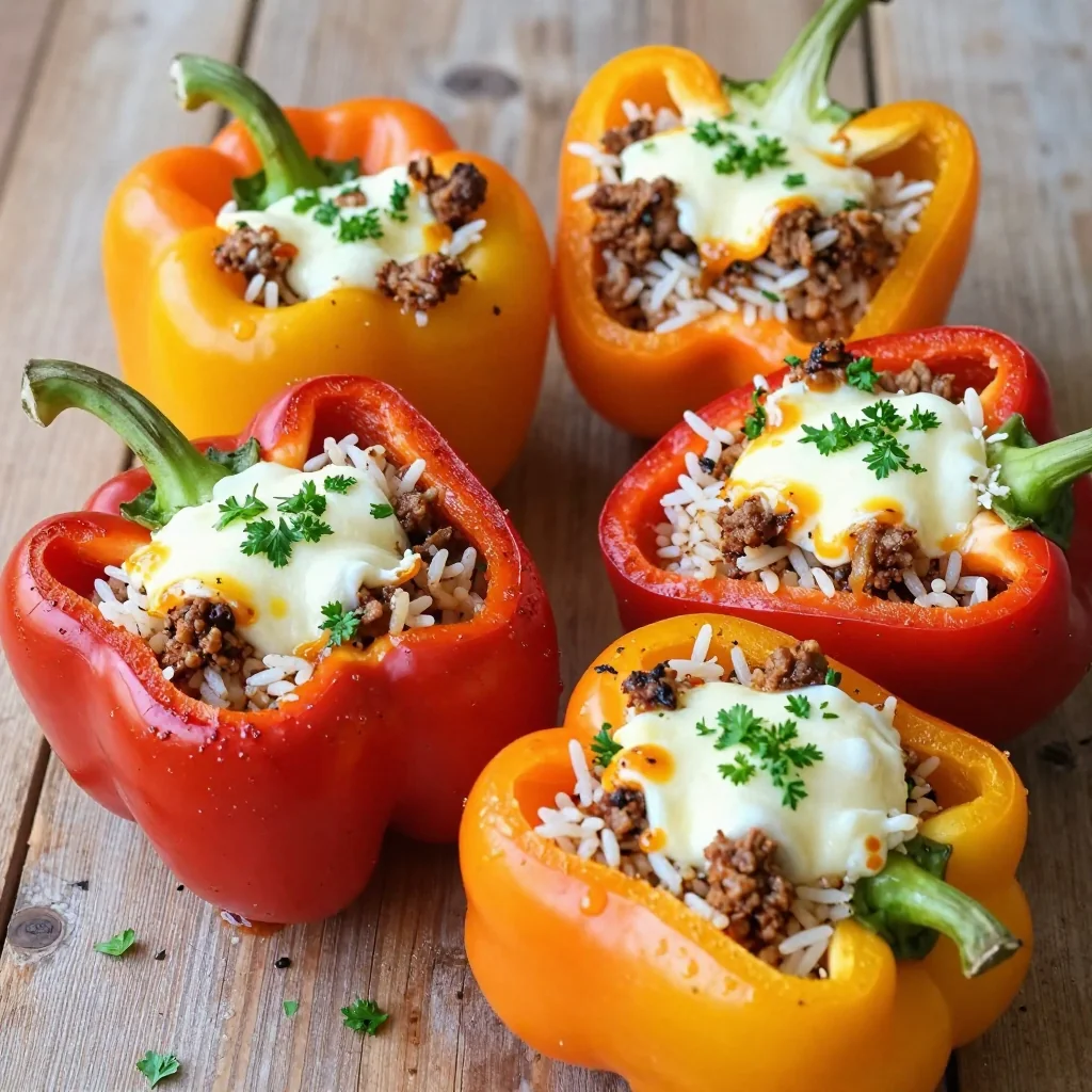 Baked Stuffed Bell Peppers with Rice and Meat