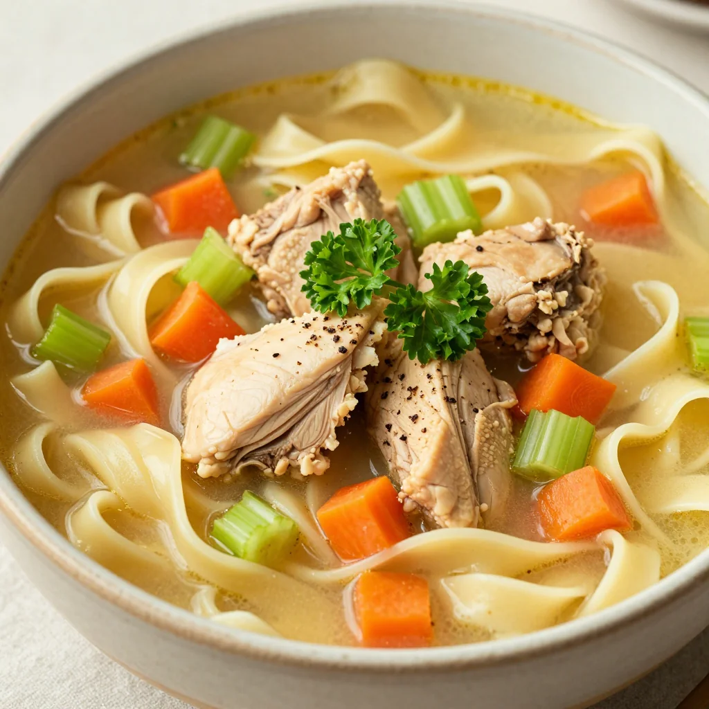 Cozy Creamy Chicken Noodle Soup with Carrots and Celery